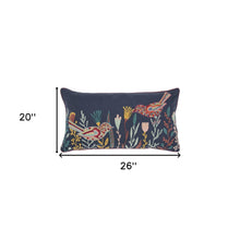 Blue Botanical and Bird Embroidered Lumbar Pillow