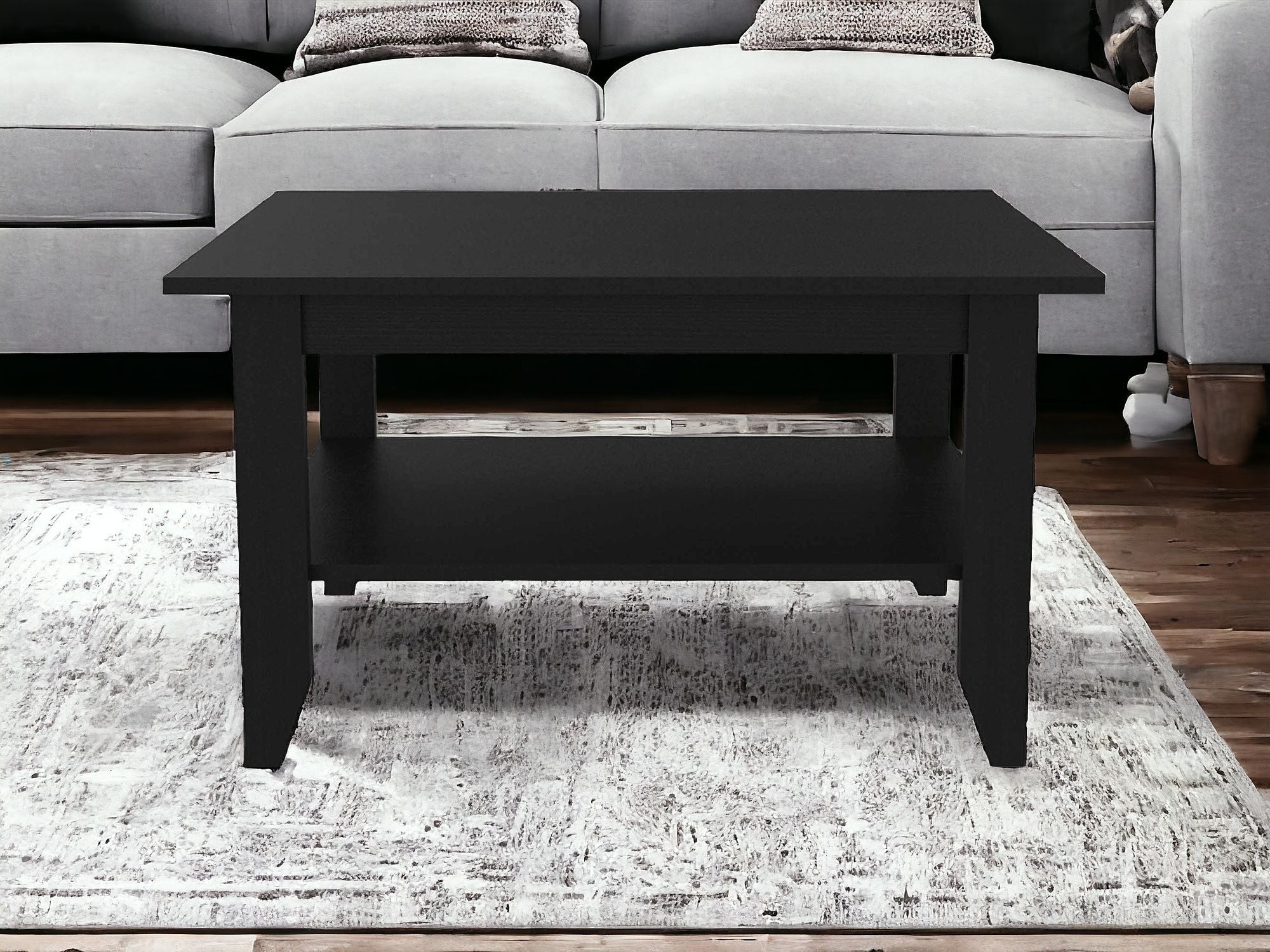 Modern Jet Black Coffee Table with Shelf
