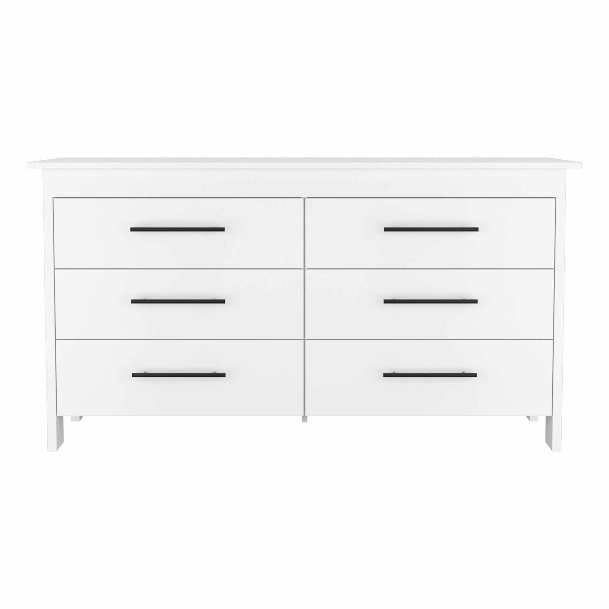 White Six Drawer Double Dresser 58"