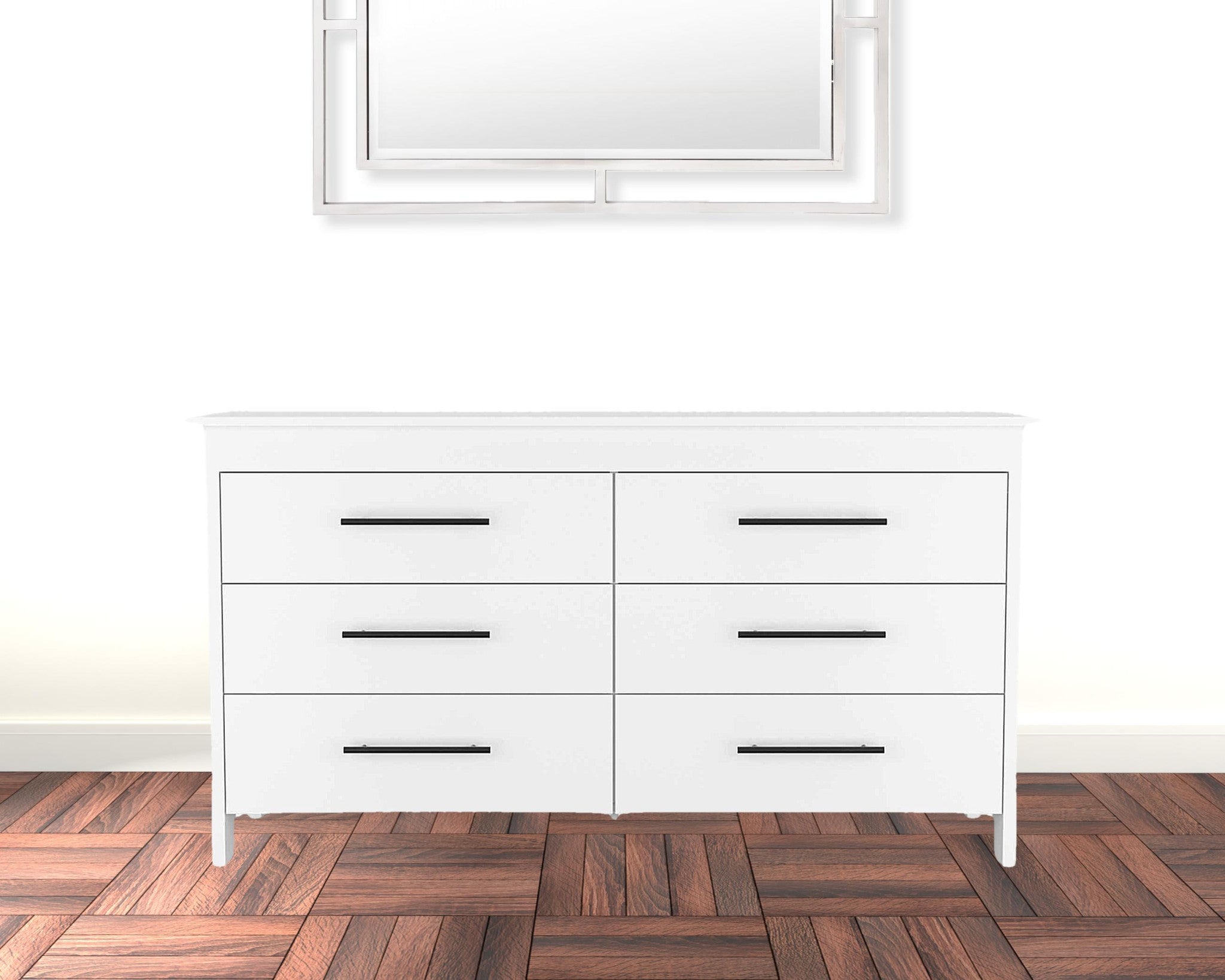 White Six Drawer Double Dresser 58"