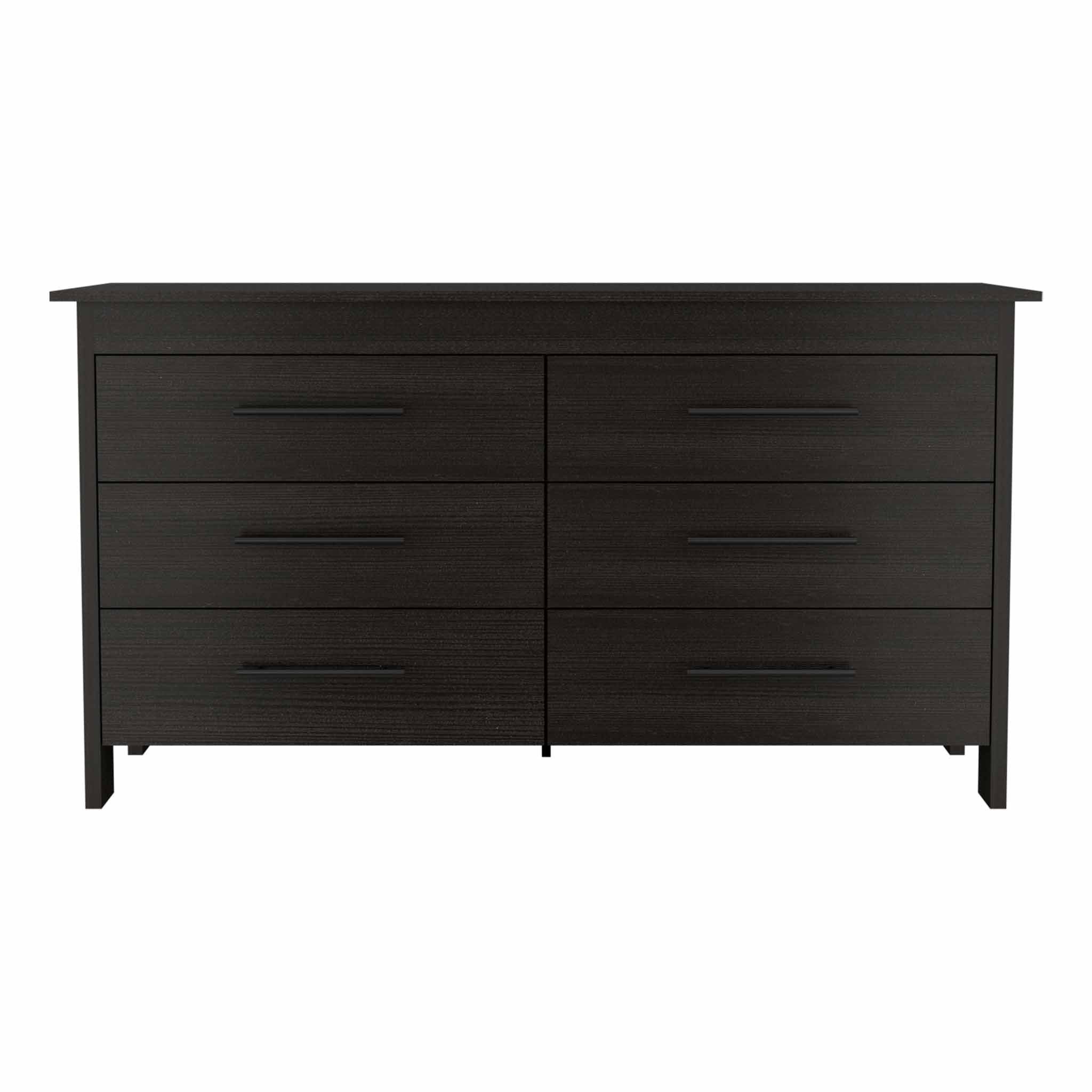 Black Six Drawer Double Dresser 58"
