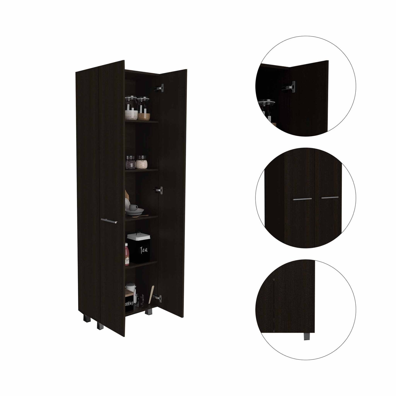 78" Modern Black Pantry Cabinet with Two Full Size Doors