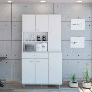 White Pantry Cabinet with Multiple Storage Shelves