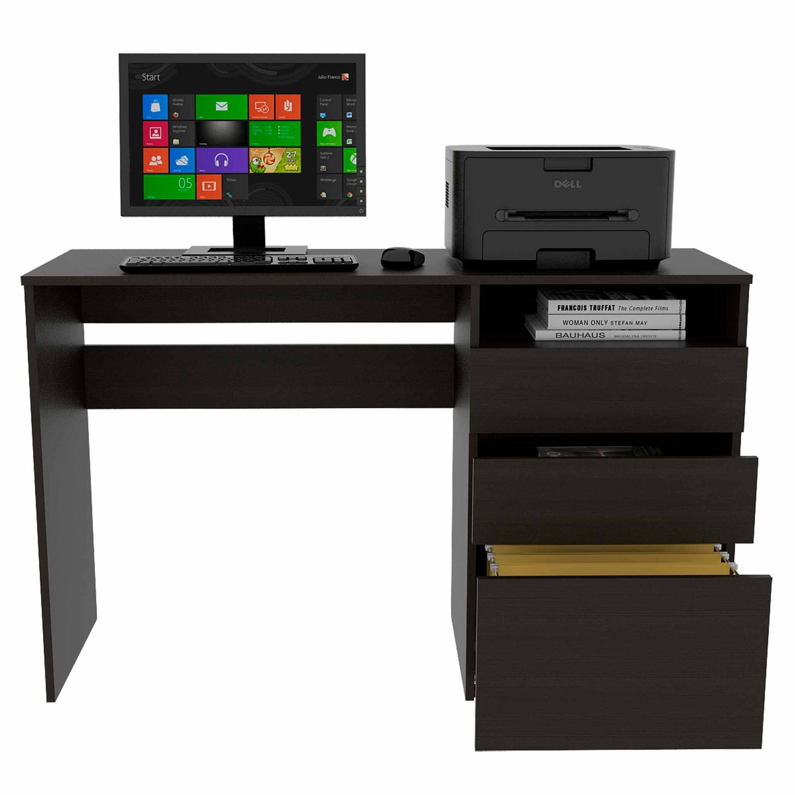 47" Black Computer Desk With Three Drawers