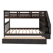 Brown Double Full Size Stairway Bunk Bed With Drawer