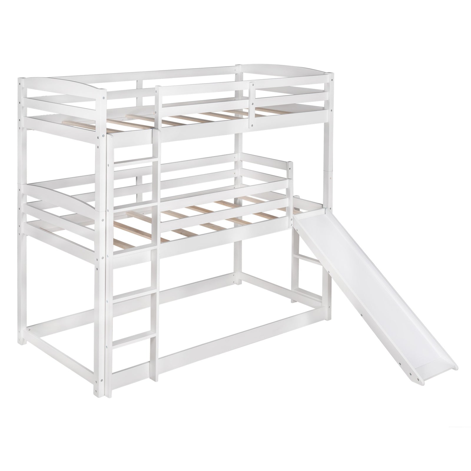 White Triple Bunk Twin Sized Bed with Slide