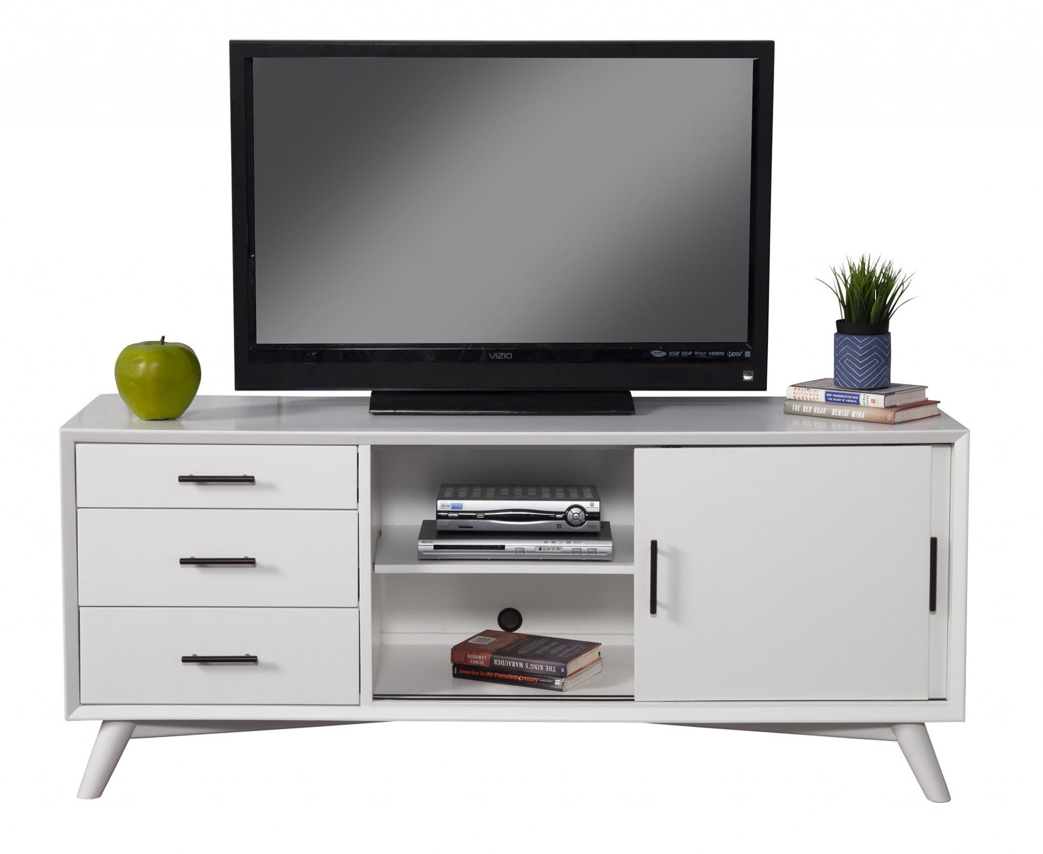Flair 64" White Mid Century Mod TV Console