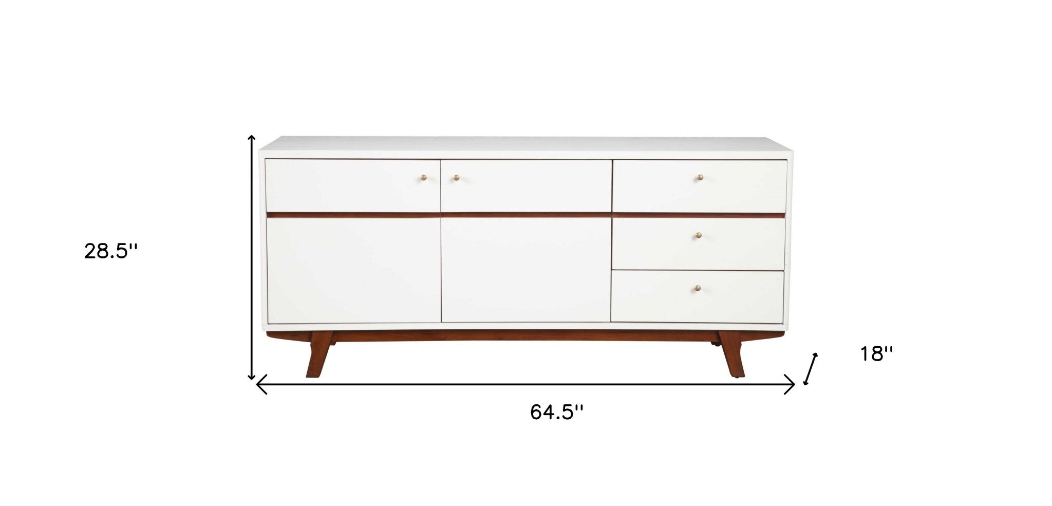 White Mid Century Mod TV Console with Acorn Accents