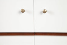 White Mid Century Mod TV Console with Acorn Accents