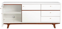 White Mid Century Mod TV Console with Acorn Accents