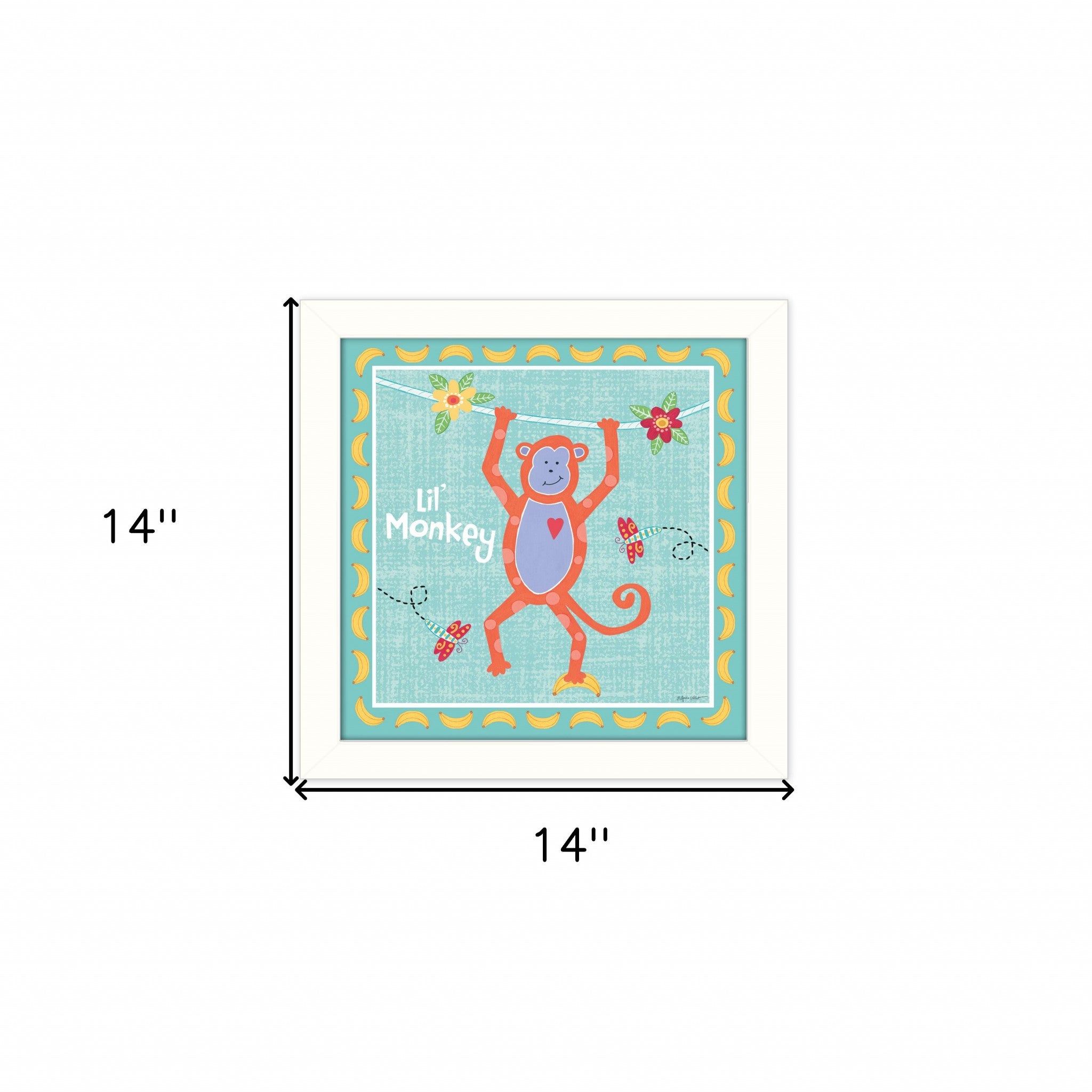 Aqua Blue Baby Monkey White Framed Print Wall Art