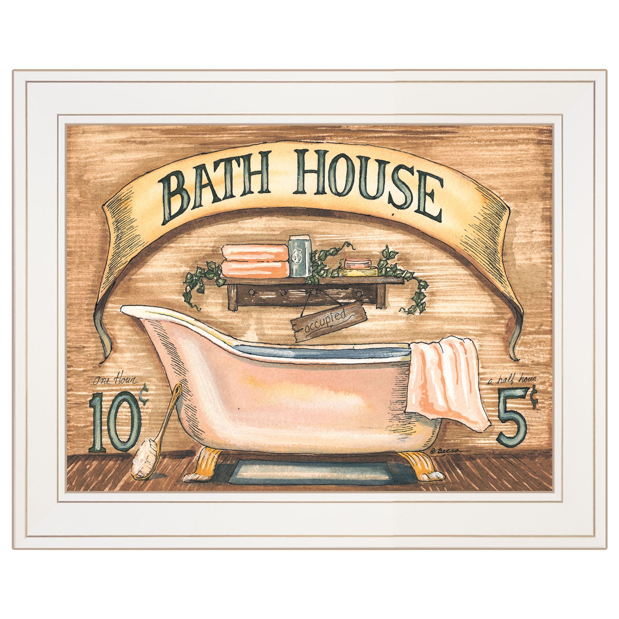 Bath House Bath Tub White Framed Print Wall Art