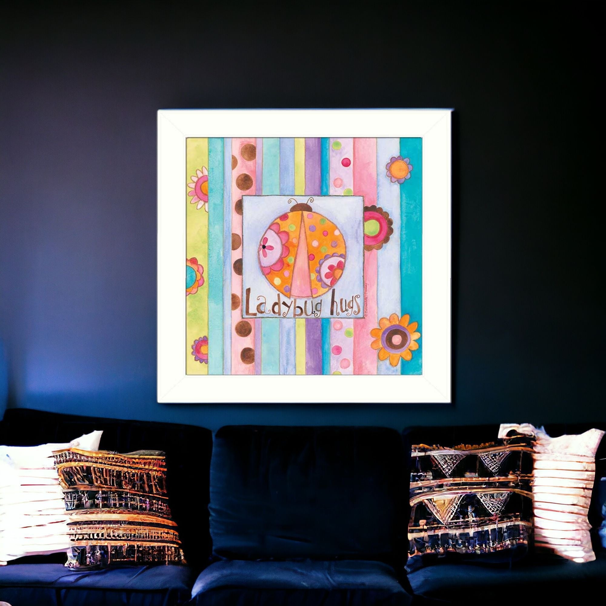 Ladybug Hugs White Framed Print Wall Art