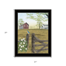 Blue Bird and Morning Glories on the Farm Black Framed Print Wall Art