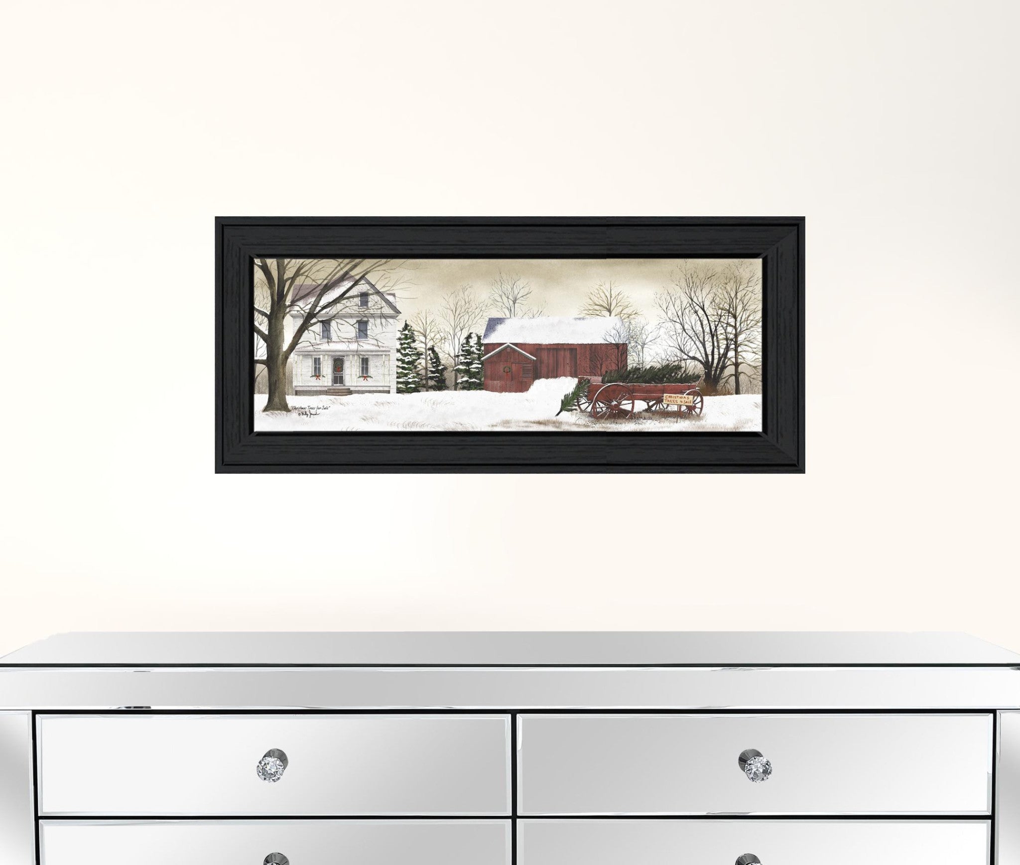 Christmas Trees At the Farm Black Framed Print Wall Art