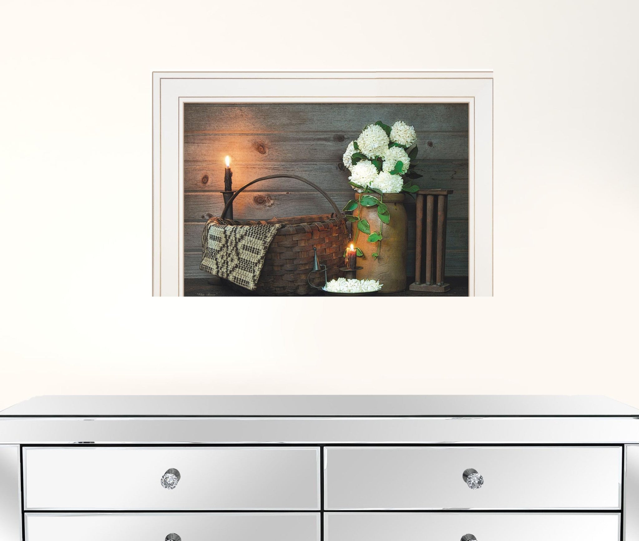 White Flowers 1 White Framed Print Wall Art