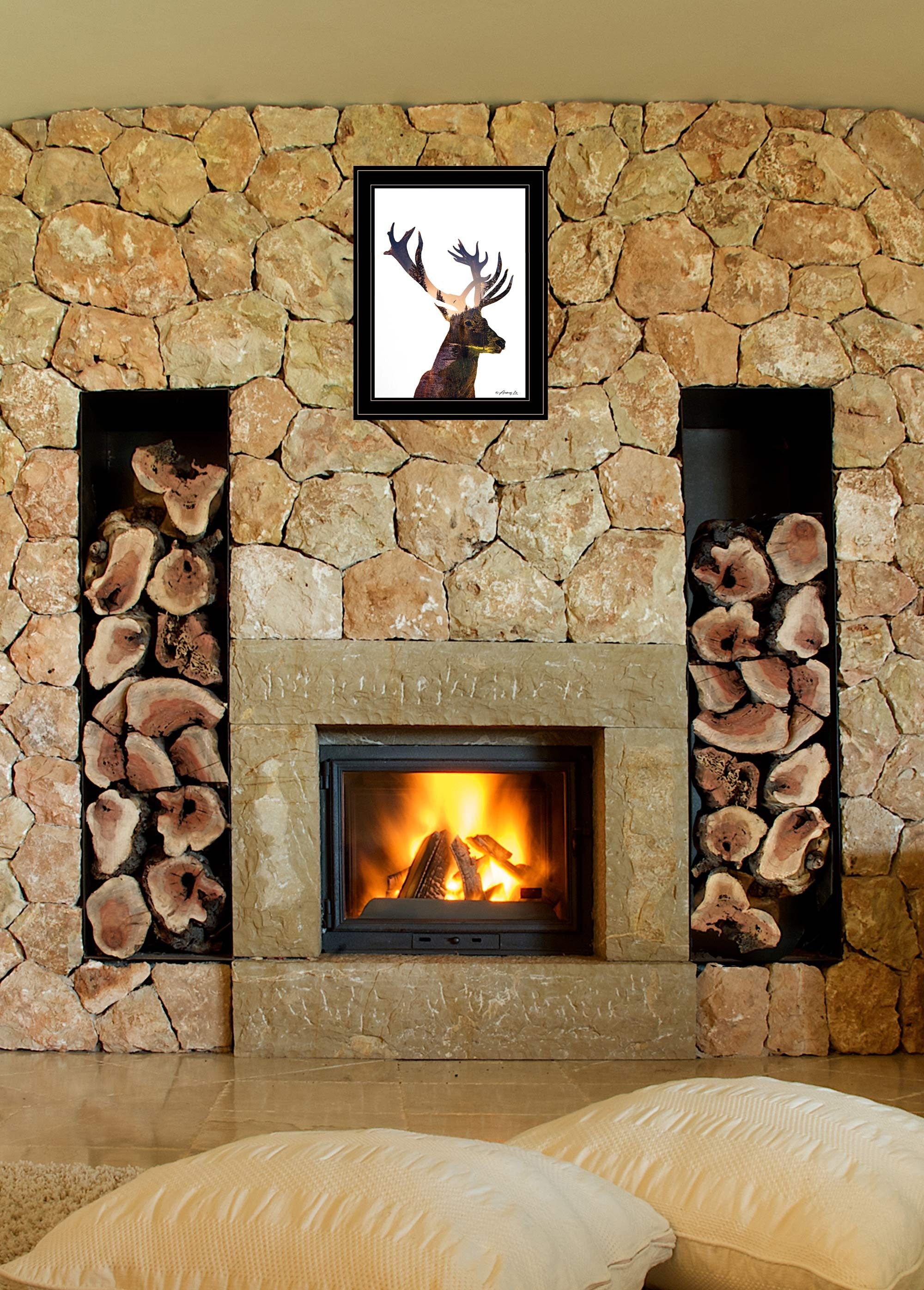 Deer In The Forest 2 Black Framed Print Wall Art