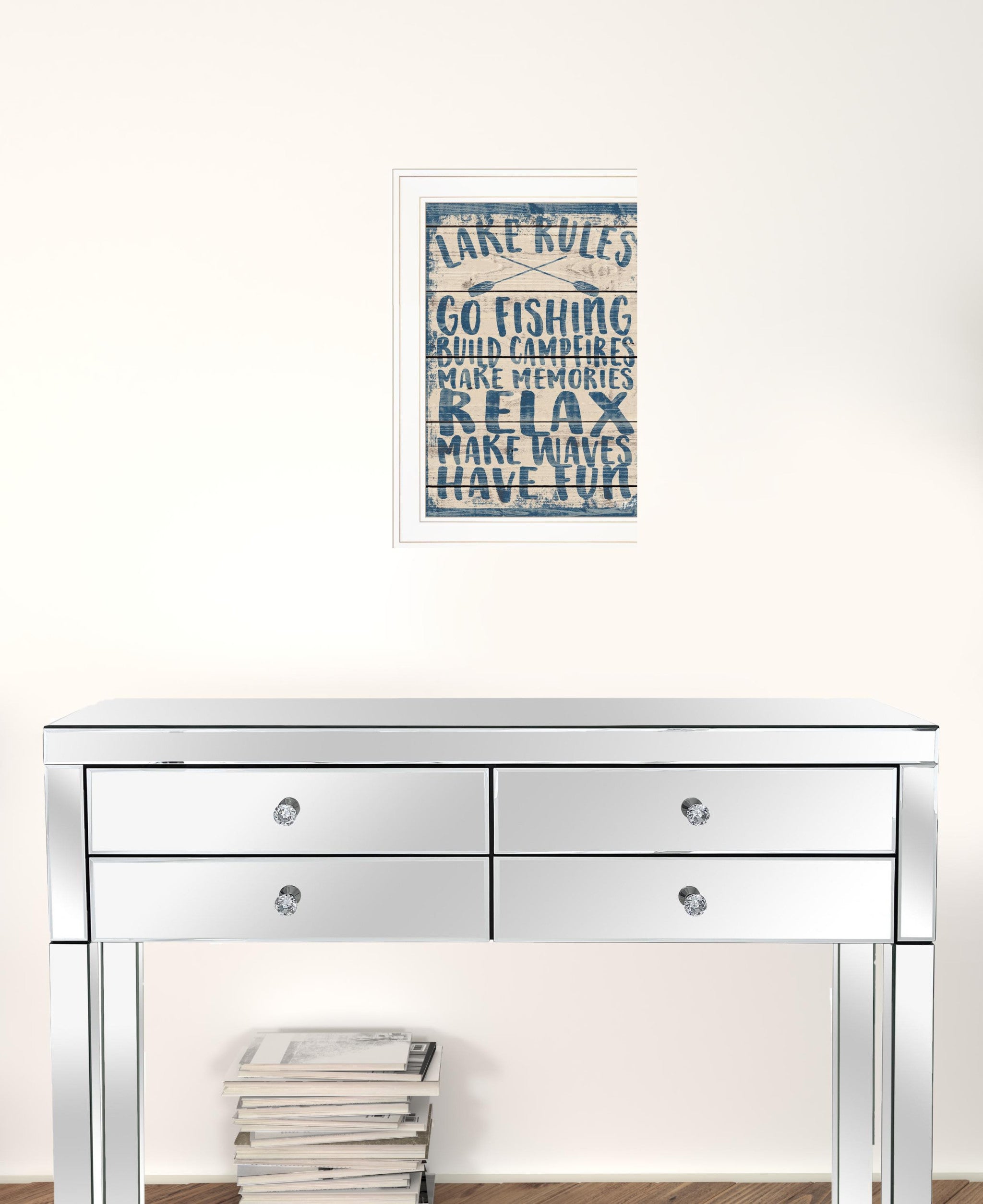 Lake Rules 1 White Framed Print Wall Art