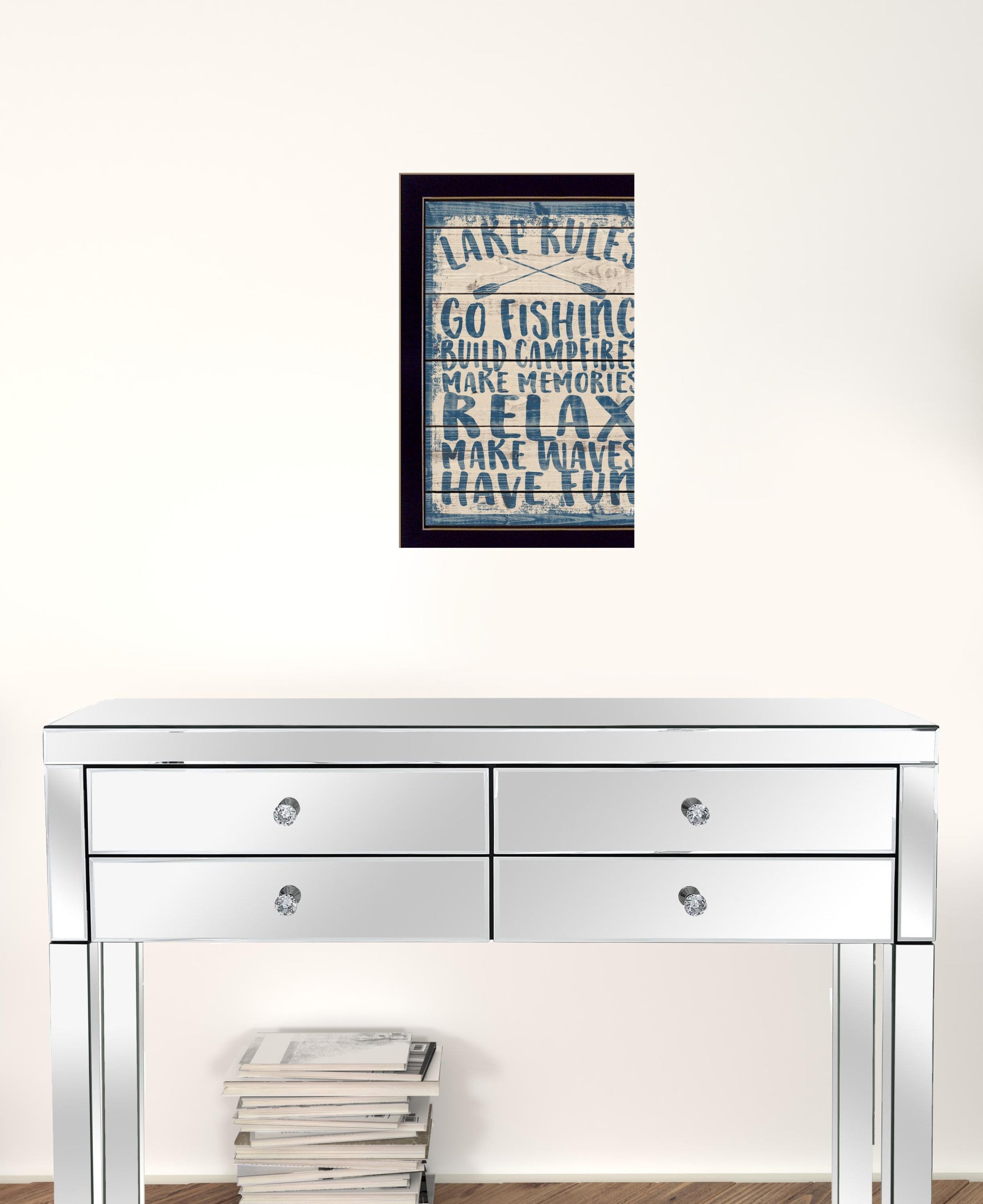 Lake Rules 2 Black Framed Print Wall Art