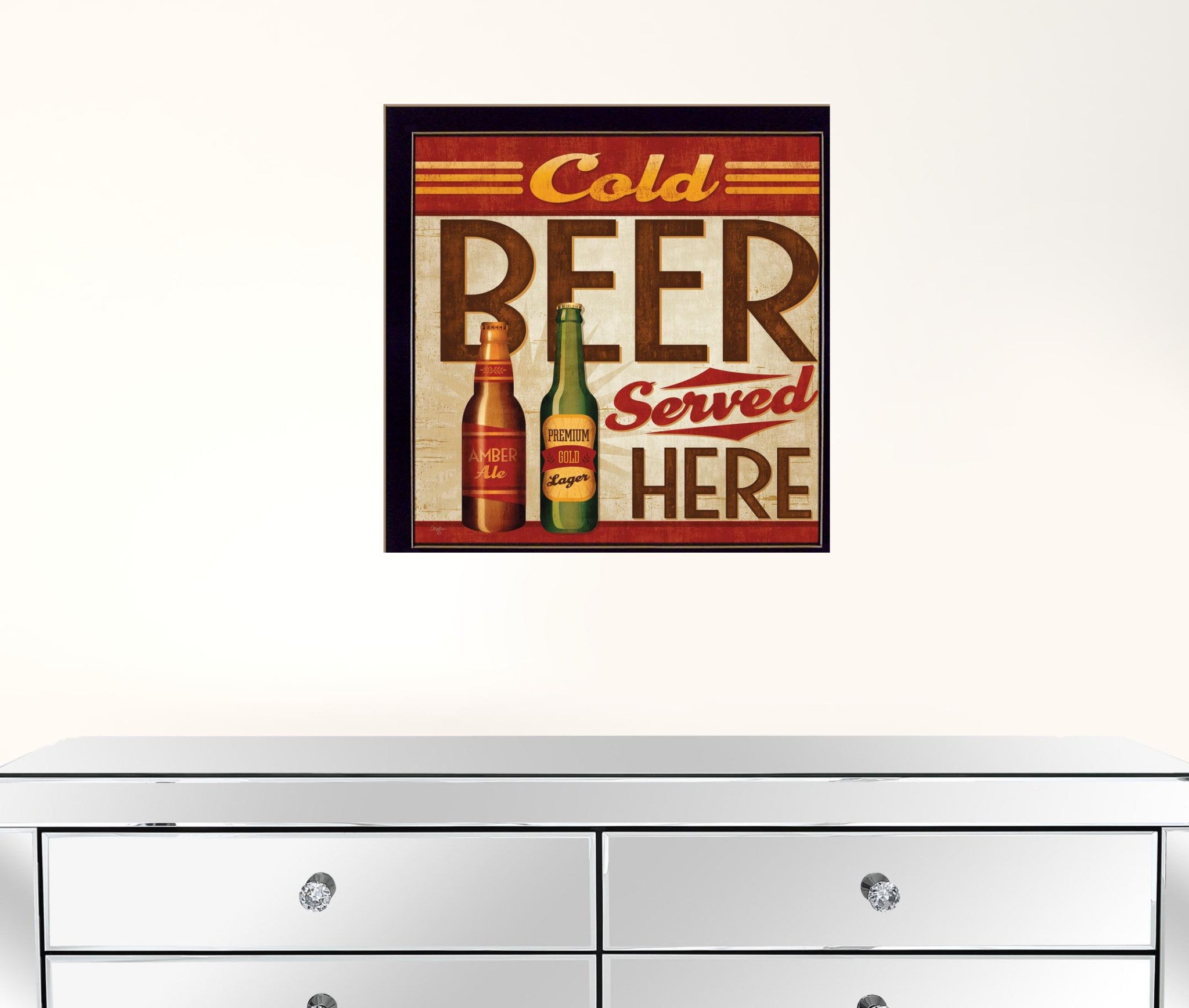 Cold Beer Served Here Black Framed Print Wall Art