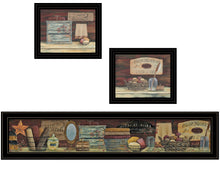 Set Of Three Country Bath 8 Black Framed Print Bathroom Wall Art