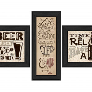 Set Of Three Beer Time Black Framed Print Wall Art