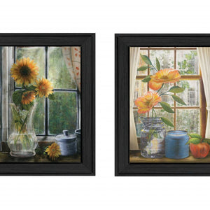 Set Of Two Flowers 1 Black Framed Print Wall Art