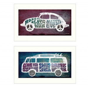 Set Of Two Retro White Framed Print Wall Art