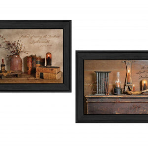 Set Of Two Candles Black Framed Print Wall Art