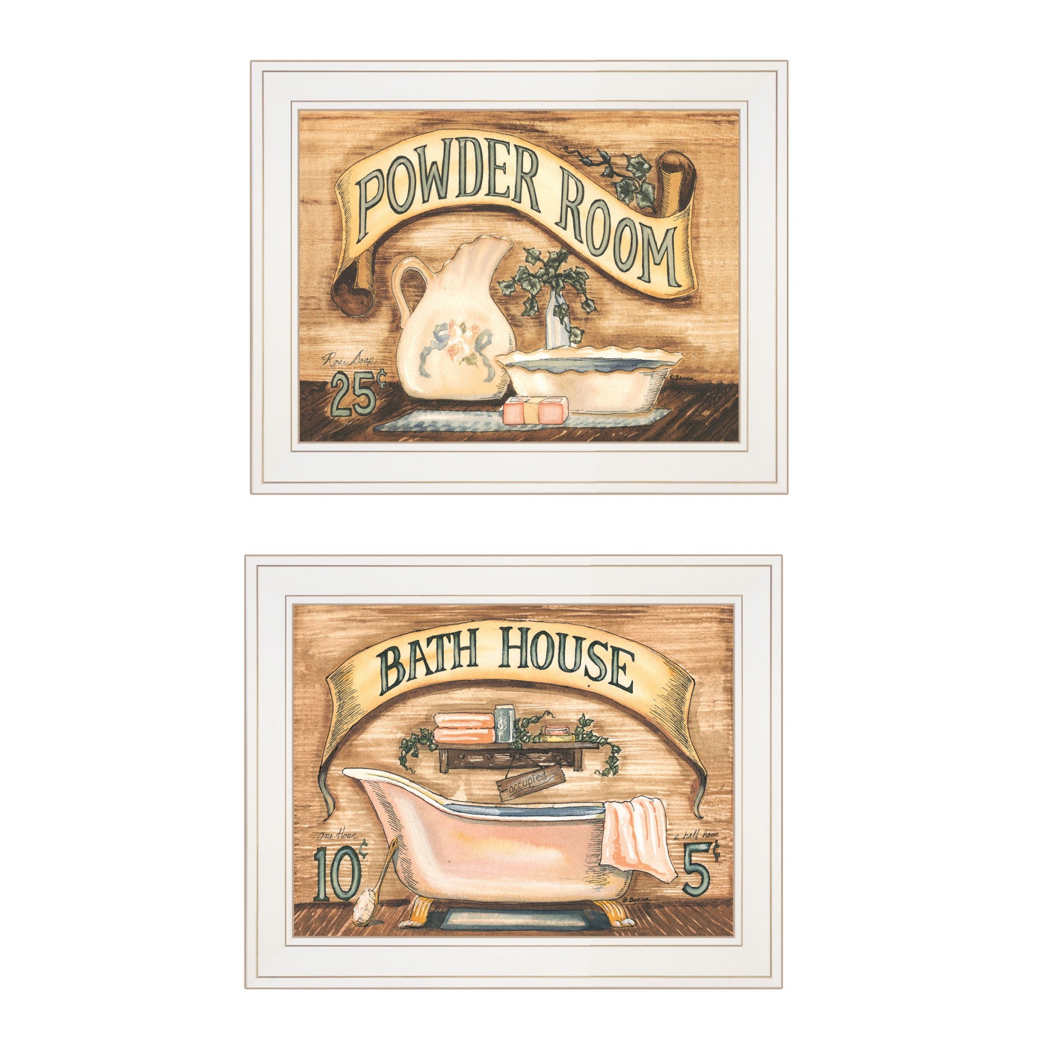 Set Of Two Bath And Powder Room 1 White Framed Print Wall Art