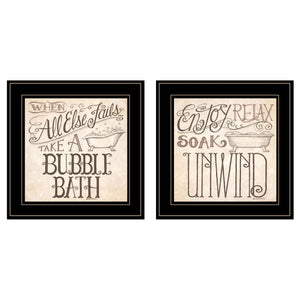 Set Of Two Soak And Unwind 3 Black Framed Print Bathroom Wall Art