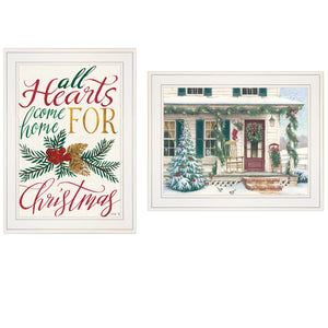 Set Of Two Come Home For Christmas 1 White Framed Print Wall Art