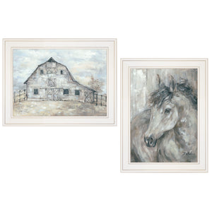 Set Of Two True Spirit Horses 1 White Framed Print Wall Art