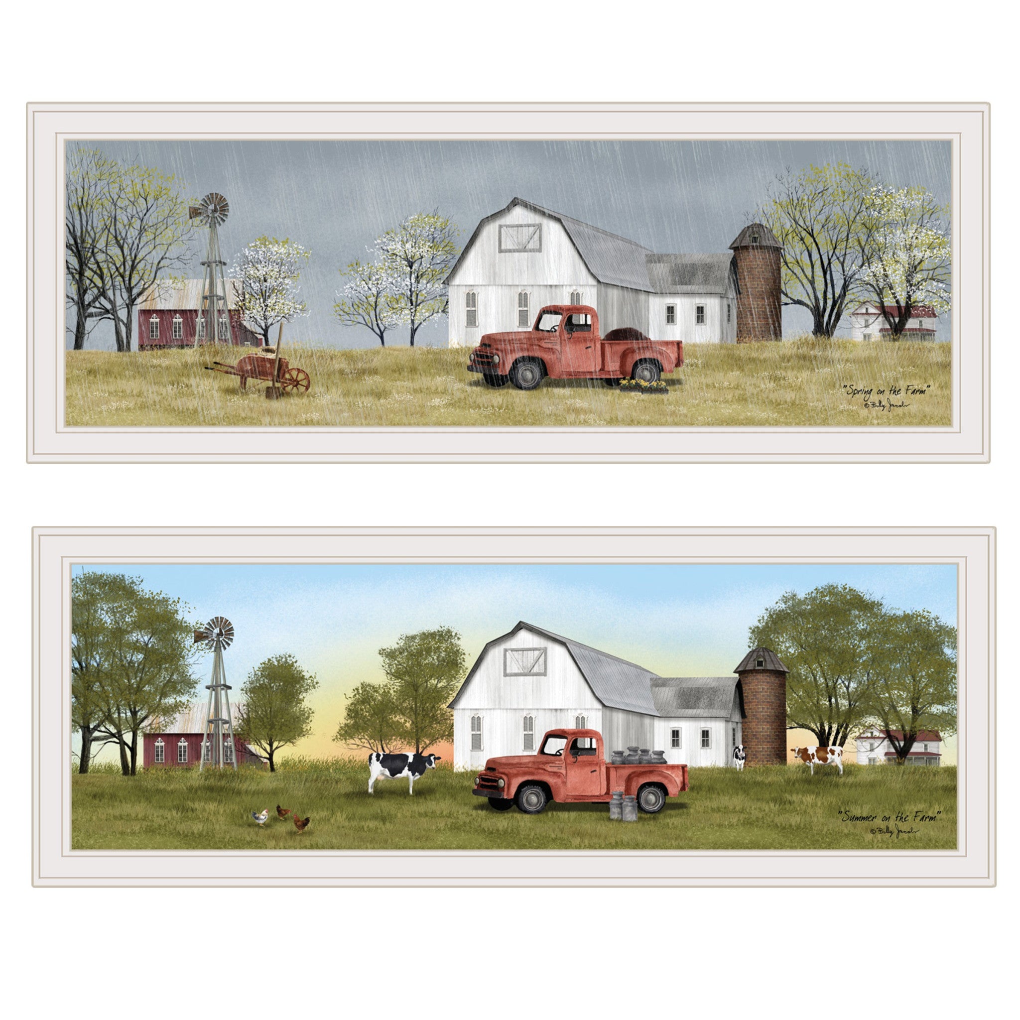 Set Of Two Billy Jacobs Summer Or Spring Seasonal White Frame White Framed Print Wall Art