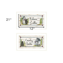 Set Of Two Whimsical Bear Nature Calls White Framed Bathroom Prints Wall Art