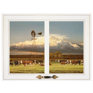 Summer Pastures Holstein Cows With Windmill White Framed Print Wall Art
