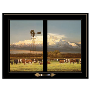 Summer Pastures (Holstein Cows With Windmill) 2 Black Framed Print Wall Art