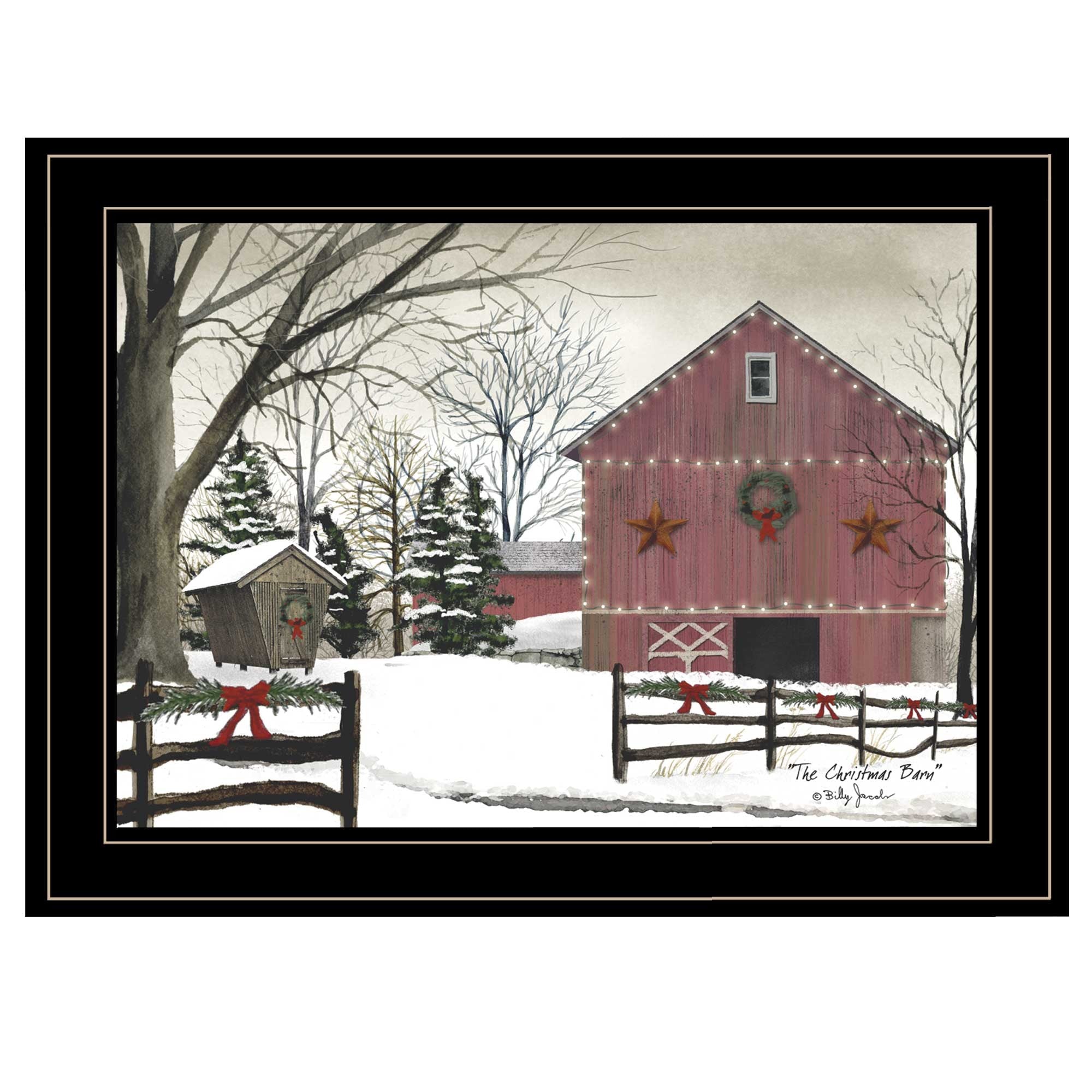 Christmas Barn 2 Black Framed Print Wall Art