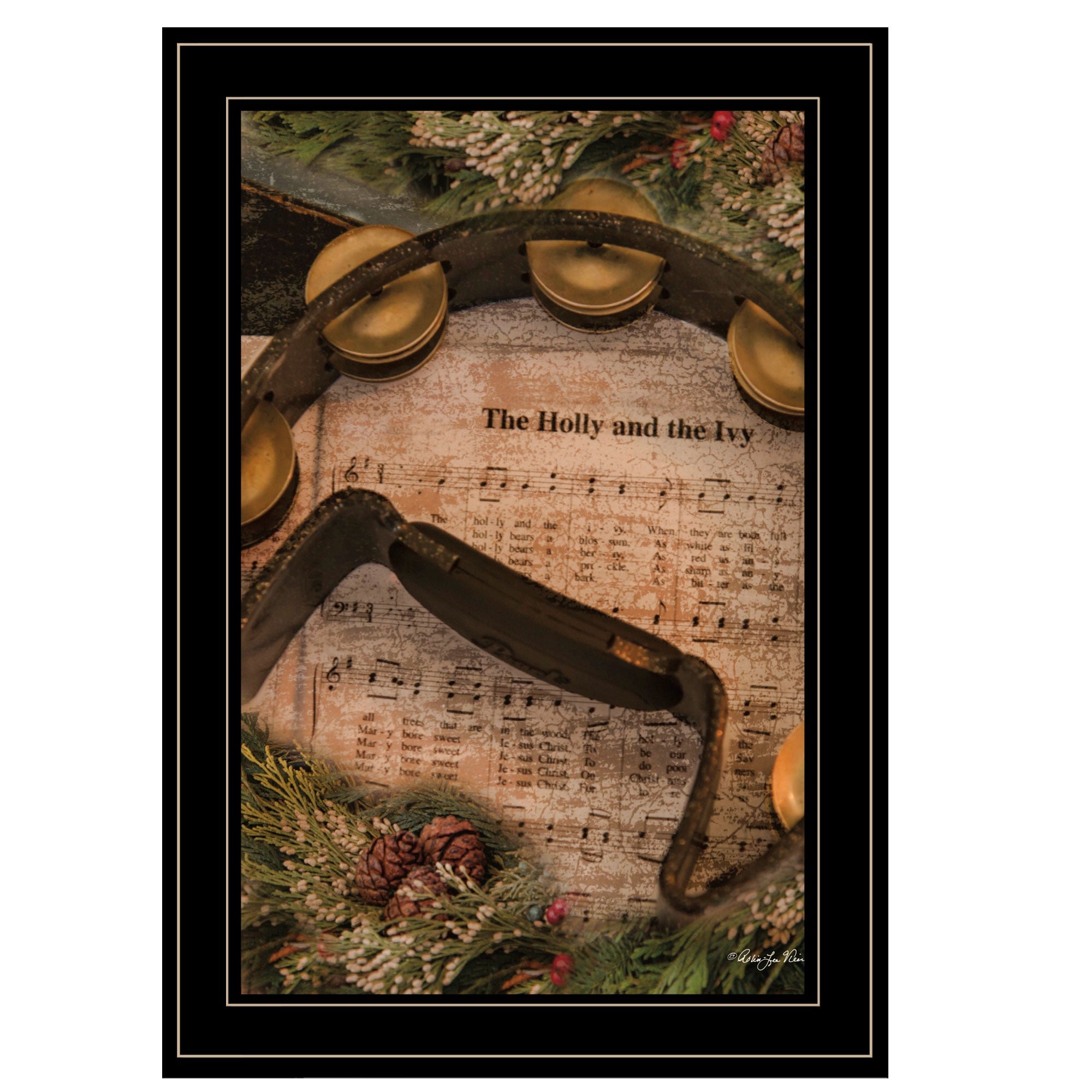 Holly and Ivy Sheet Music Black Framed Print Wall Art