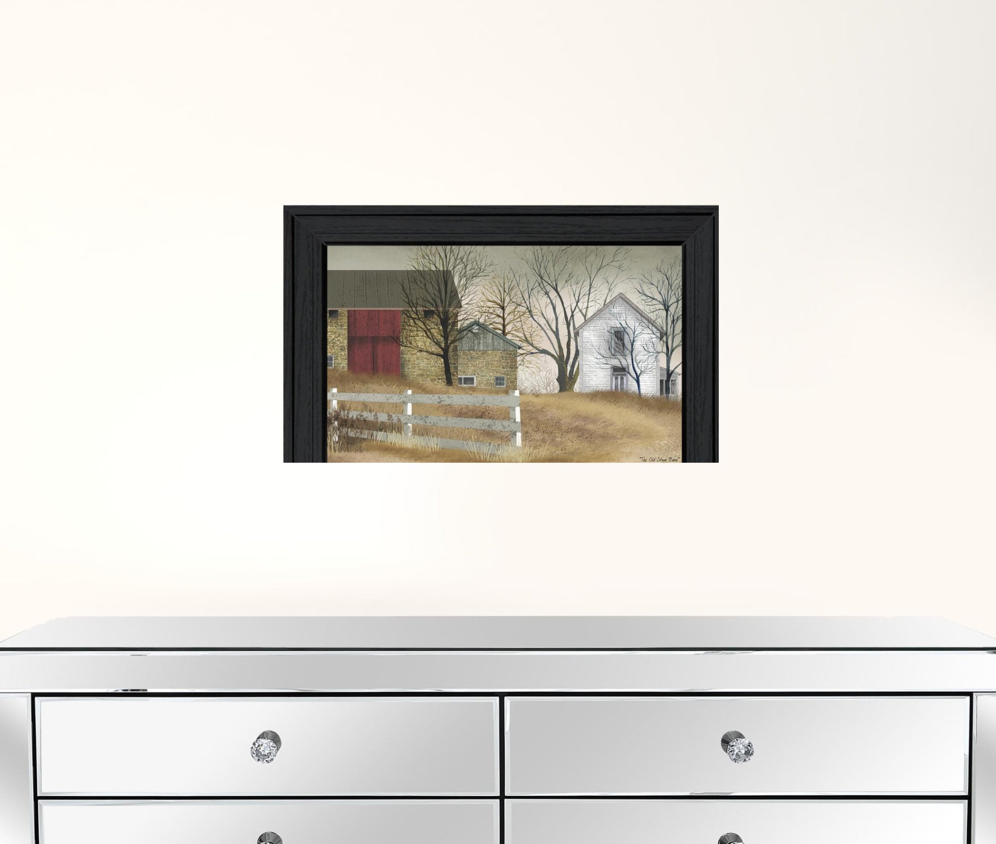 Old Stone Barn Black Framed Print Wall Art