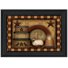 Primitive Americana Lamb and Hat Boxes Black Framed Print Wall Art