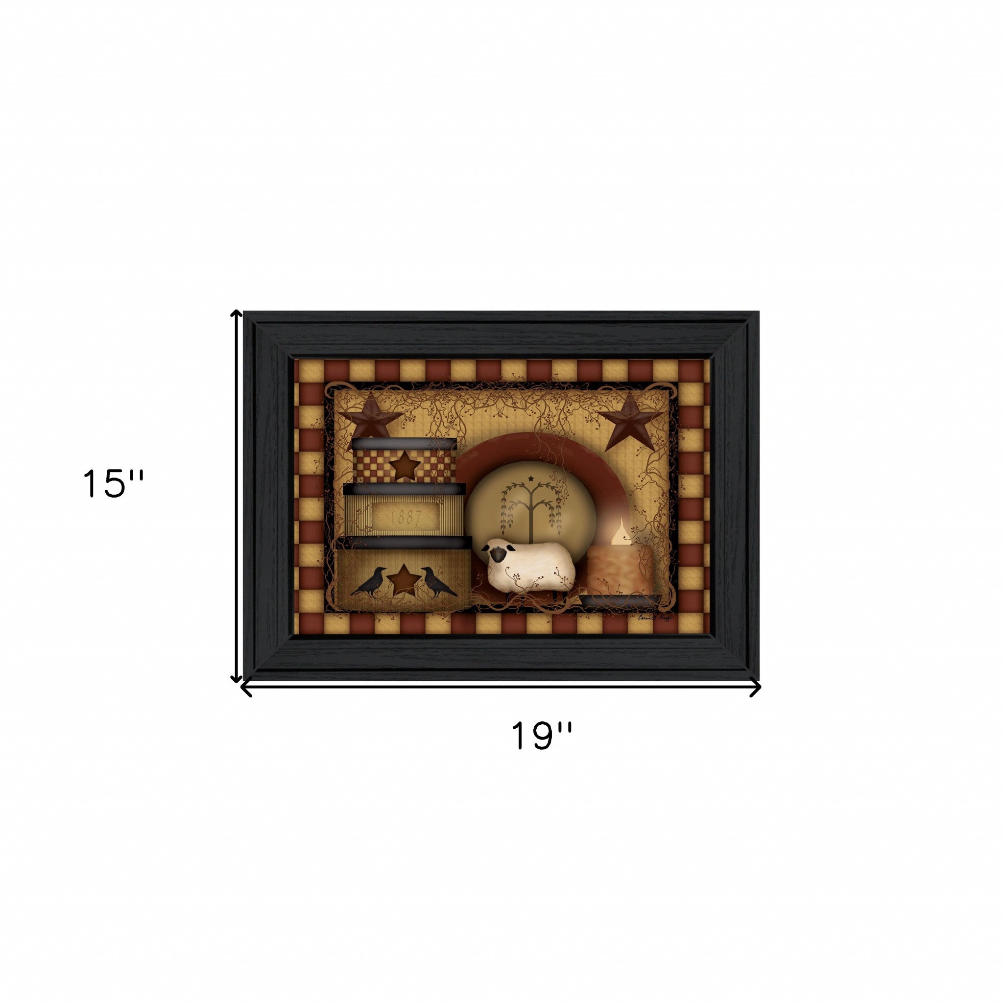 Primitive Americana Lamb and Hat Boxes Black Framed Print Wall Art