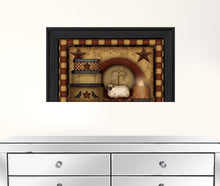 Primitive Americana Lamb and Hat Boxes Black Framed Print Wall Art