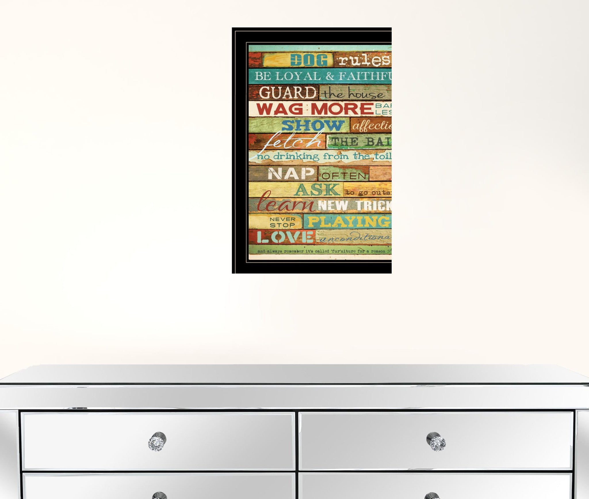 Dog Rules 7 Black Framed Print Wall Art