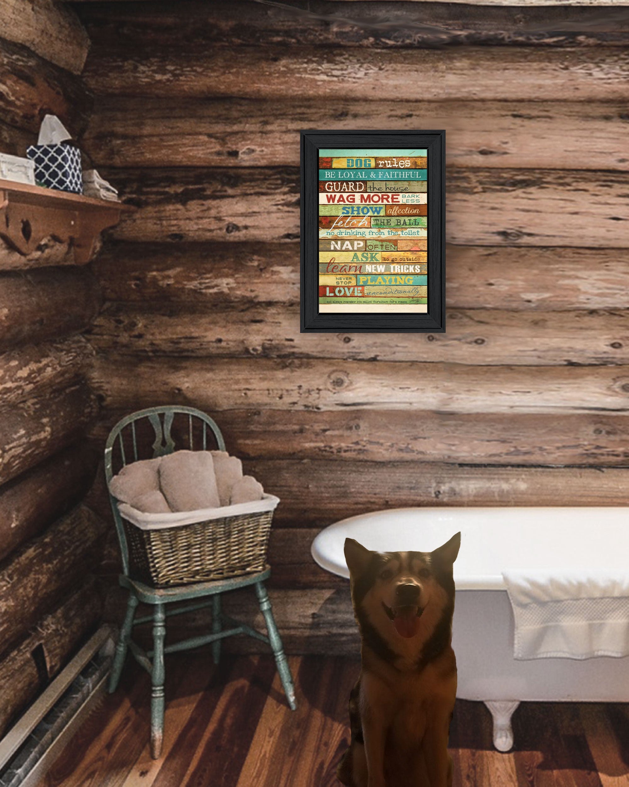 Dog Rules 3 Black Framed Print Wall Art