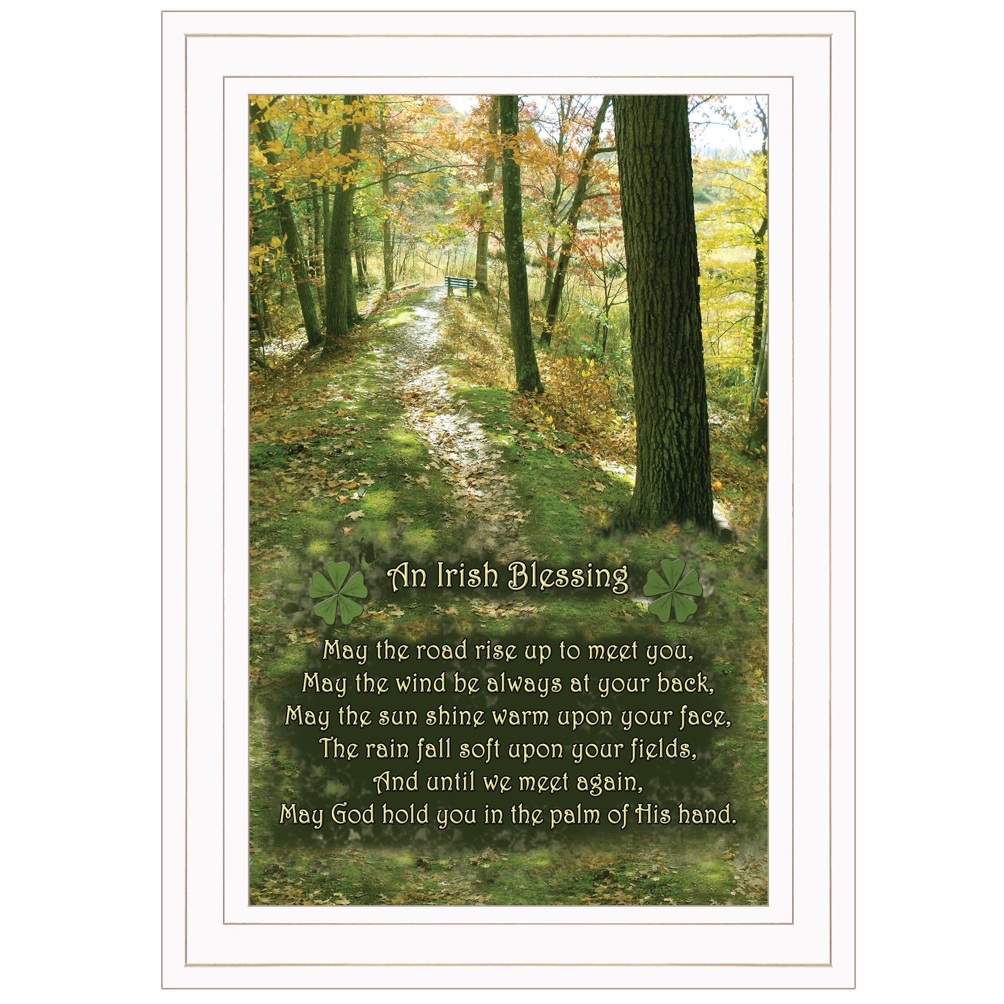 Irish Blessing Green Forrest White Framed Print Wall Art