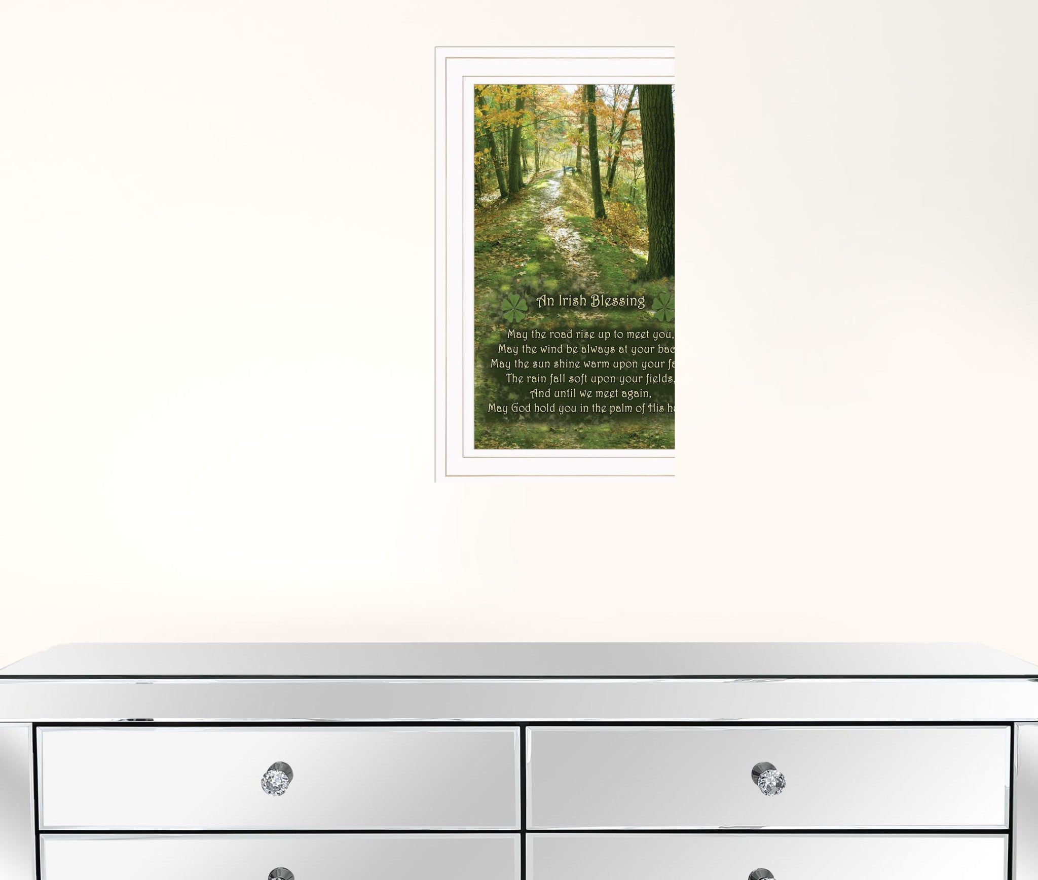 Irish Blessing Green Forrest White Framed Print Wall Art