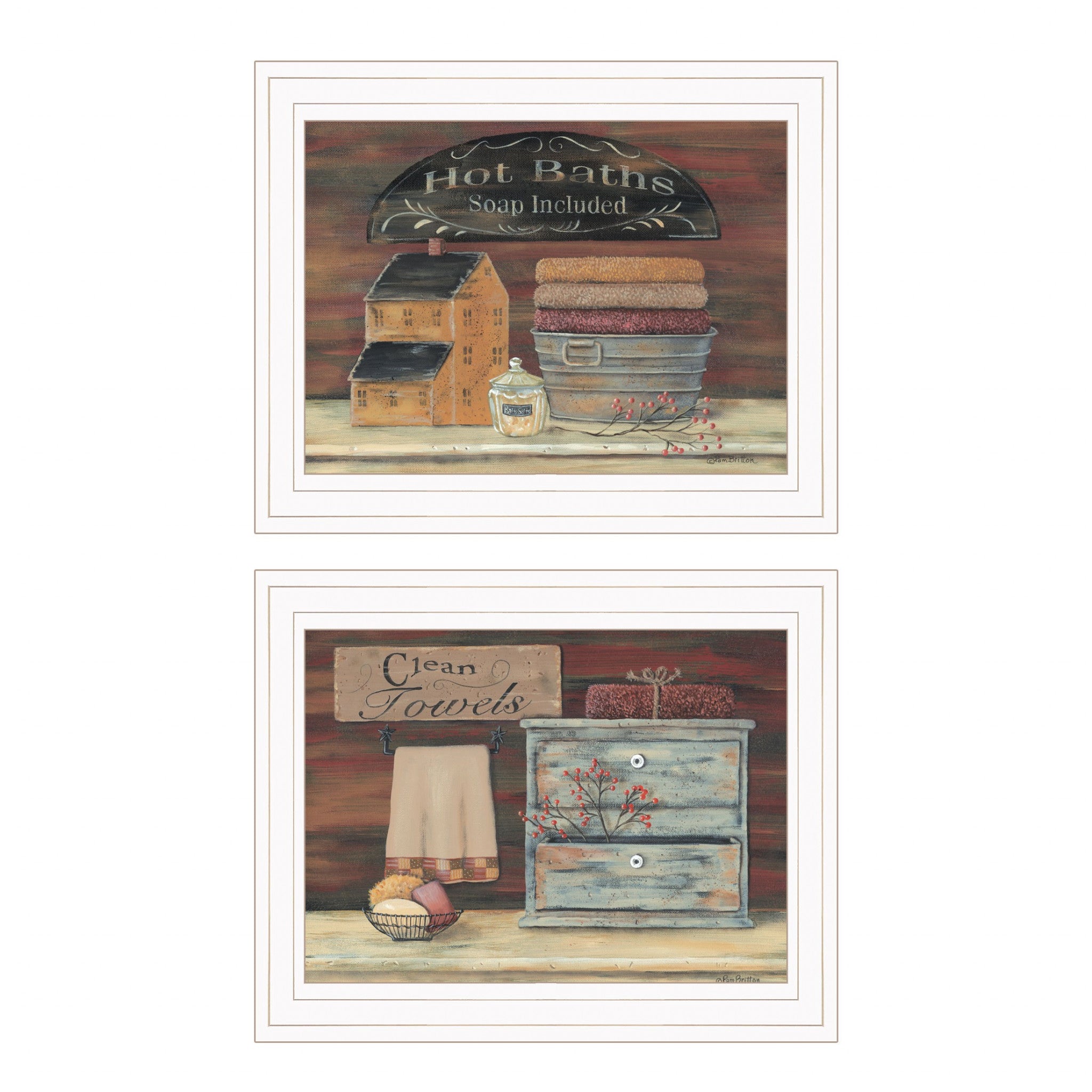 Set Of Two Hot Bath Or Clean Towels 1 White Framed Print Wall Art