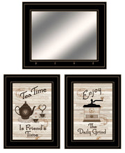Set Of Three Enjoy Tea Time 7 Black Framed Print Kitchen Wall Art and Mirror