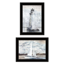 Set Of Two Lighthouse Sailboat Black Framed Print Wall Art